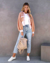 Denim Spliced Waffle Knit Cropped Jacket