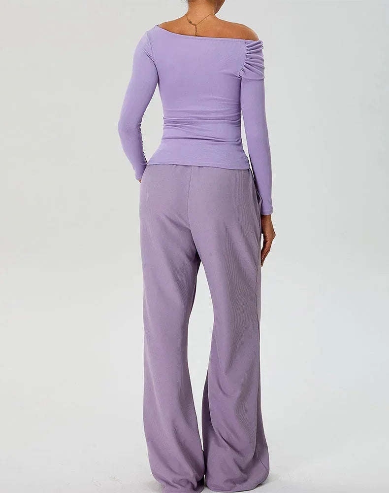 Activewear Set with Asymmetrical Shoulder Top and Sweatpant -