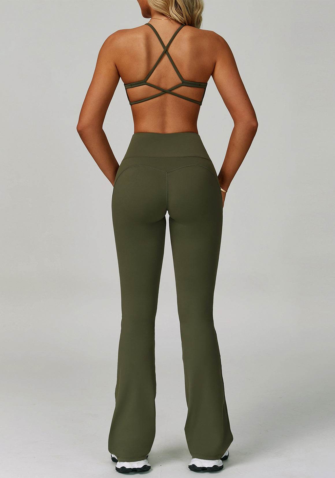 Activewear Set with Cross Back Sports Bra and Flared Pant