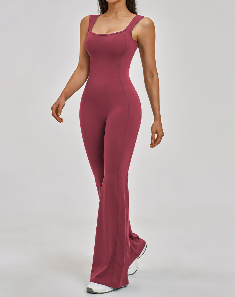 Backless Yoga Flare Leg Jumpsuit One Piece Athletic Bodysuit