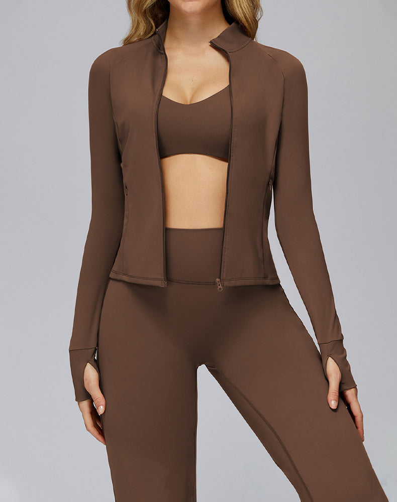 Cropped Athletic Jacket with Pockets and Thumb Holes