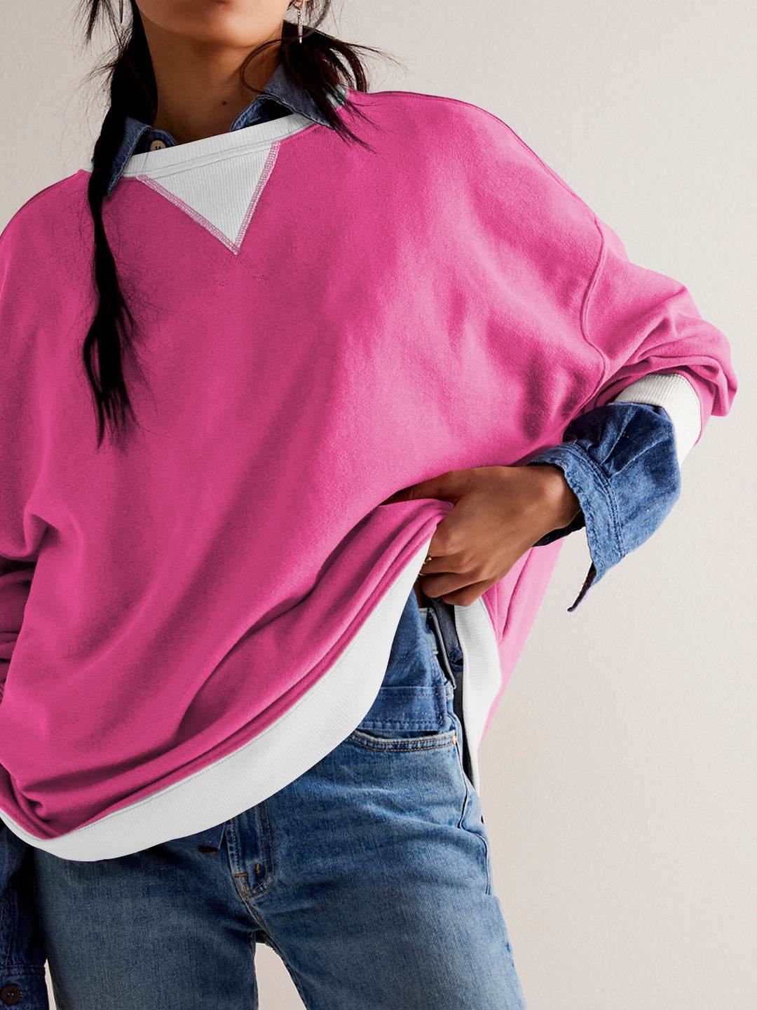 Oversized Color Block Long Sleeve Sweatshirt