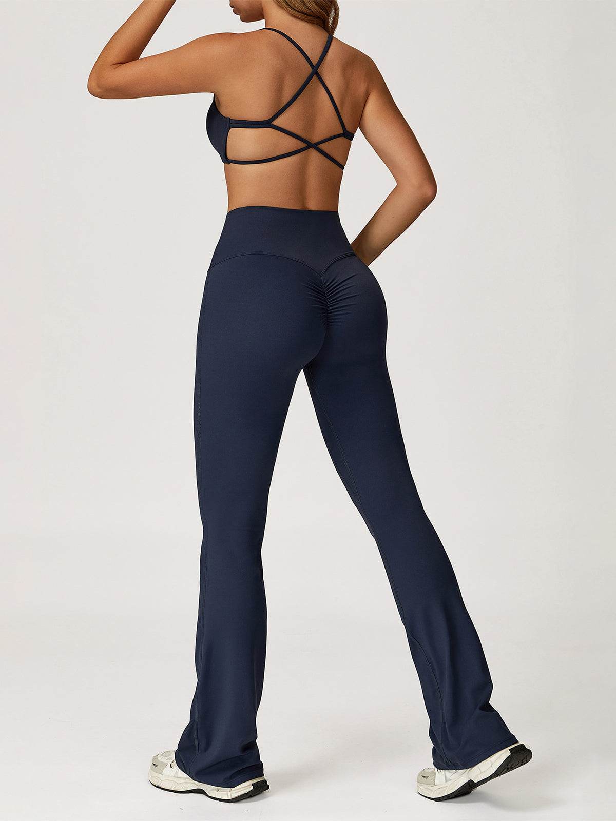 Activewear Sets with Cross Back Sports Bra and Flared Pant -