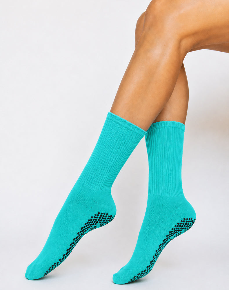 Pilates Yoga Crew Socks with Non Slip Grippers