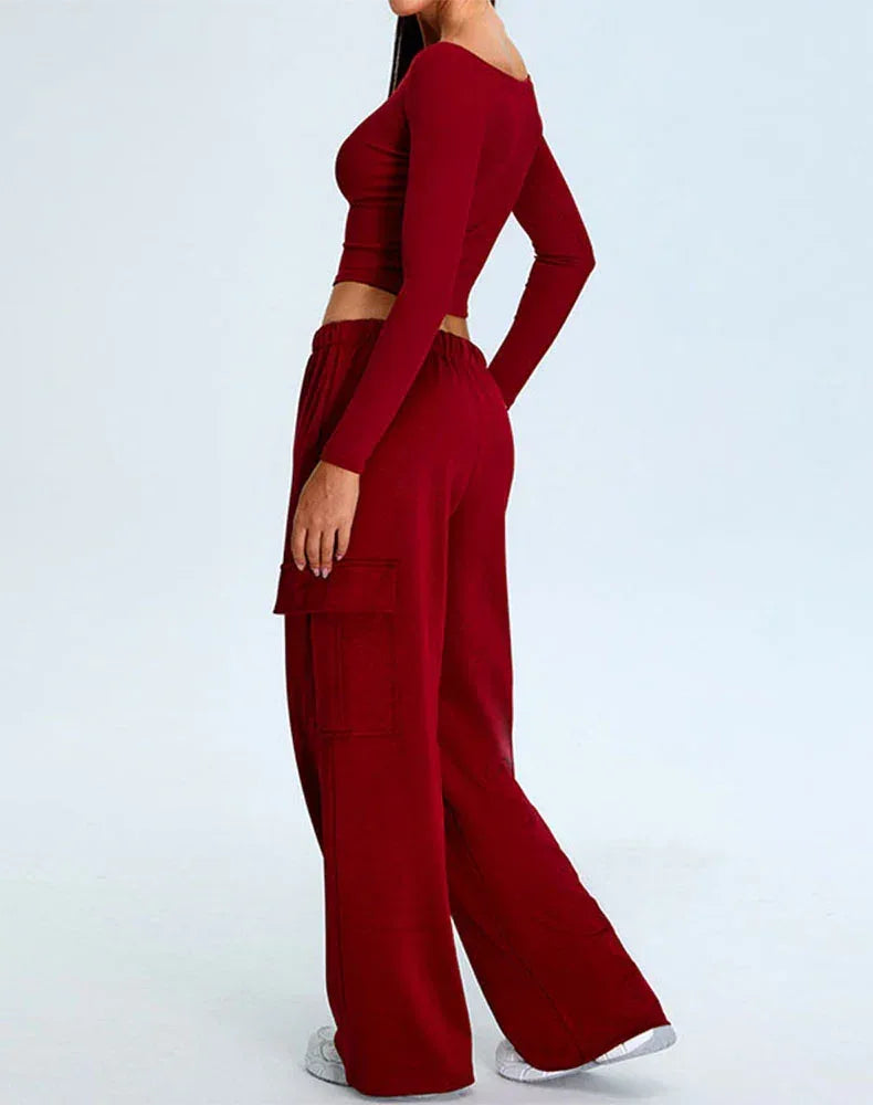 Activewear Set with Off-Shoulder Top and Sweatpant -