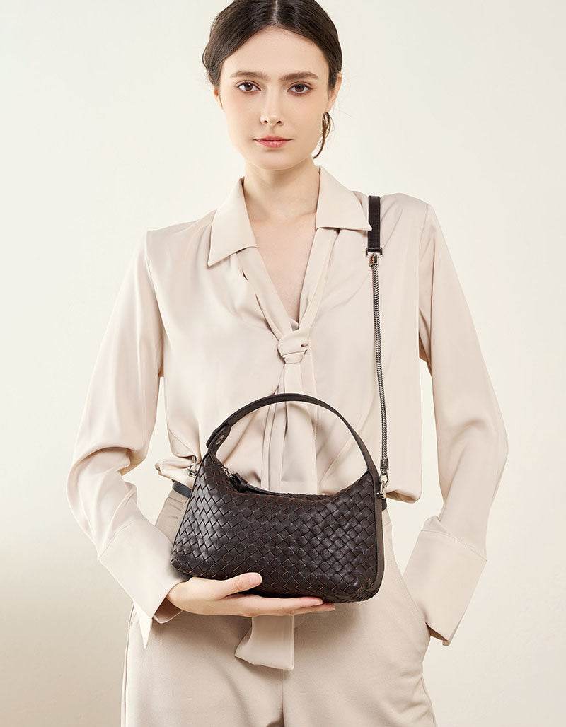 Leather Woven Pillow Tote Bag