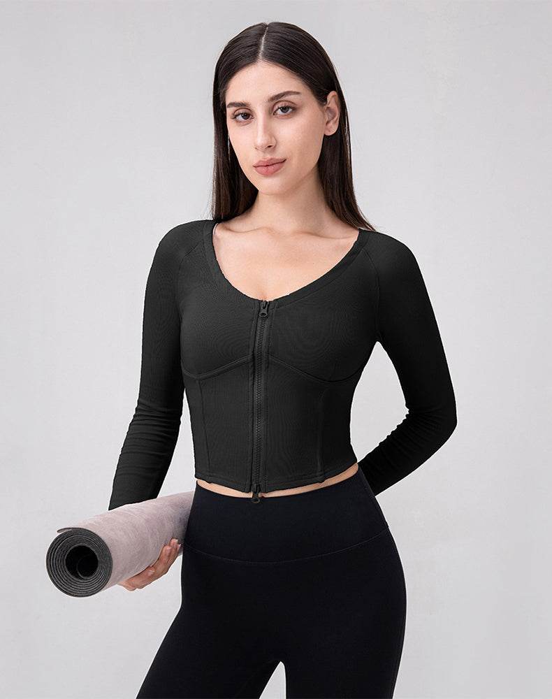 Zip Up Crop Tops Long Sleeve Casual Sweatshirt