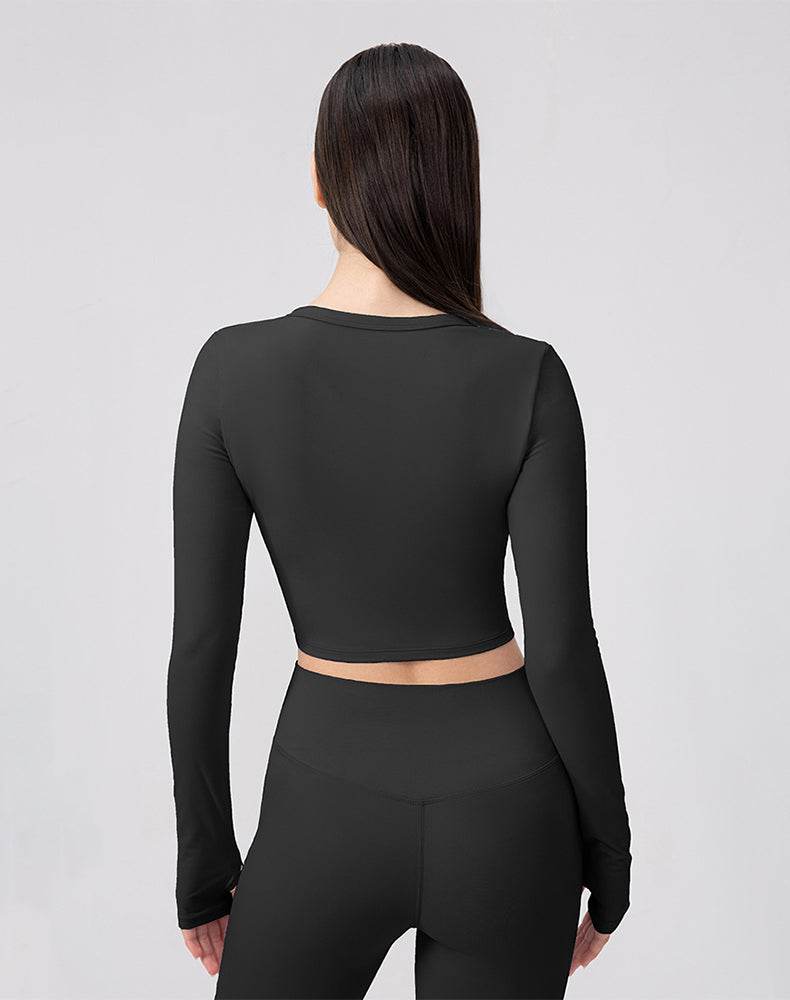 Long Sleeve Button Up Cropped Cardigan Crew Neck Tops