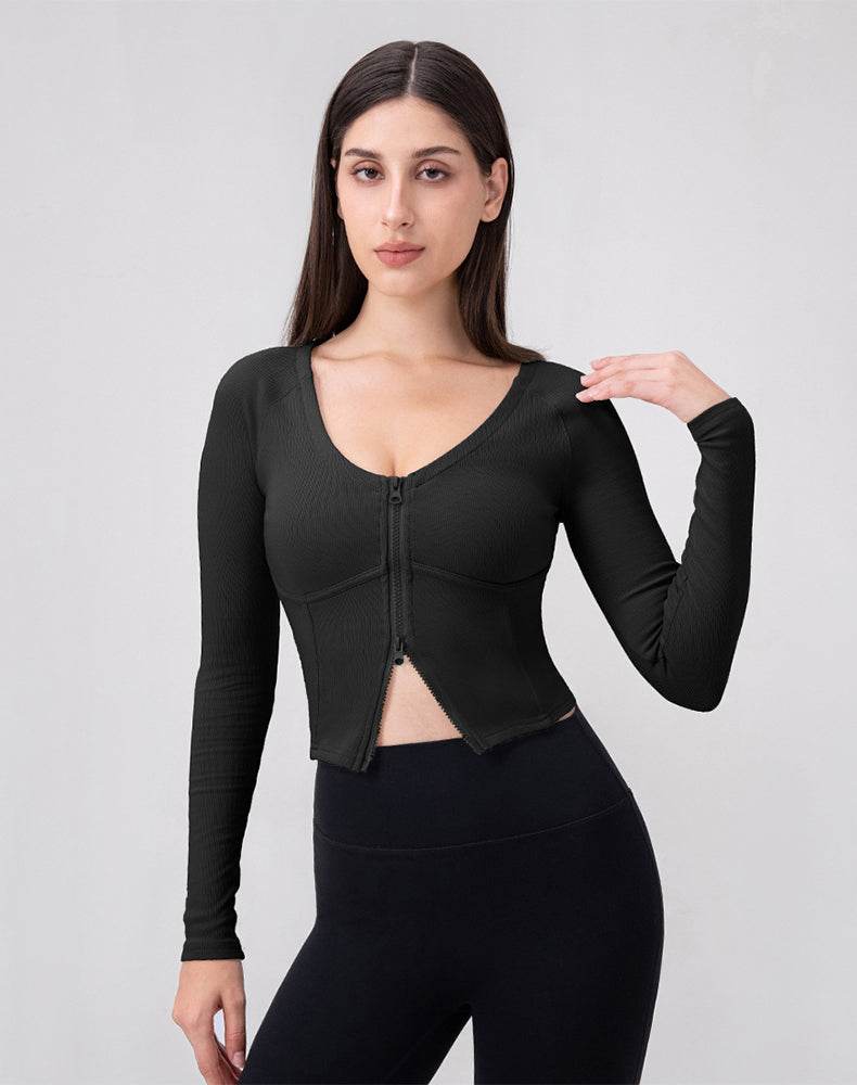 Zip Up Crop Tops Long Sleeve Casual Sweatshirt