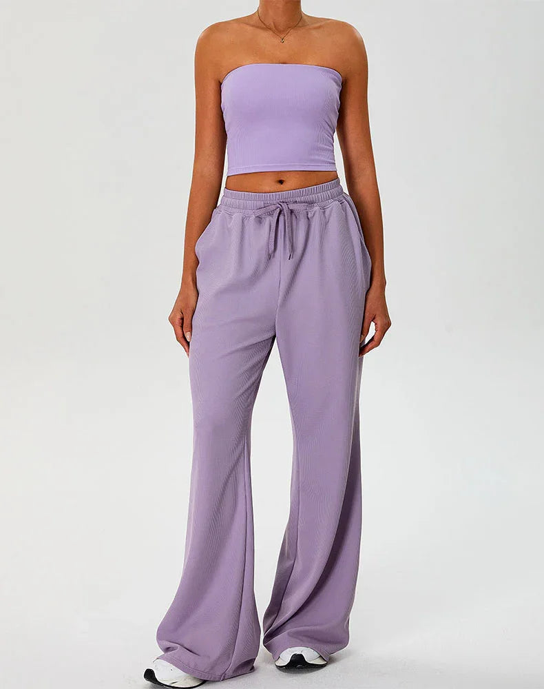 Activewear Set with Strapless Crop Tube Top and Sweatpant