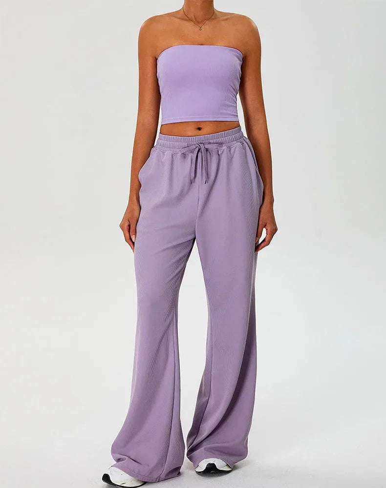 Activewear Set with Strapless Crop Tube Top and Sweatpant -
