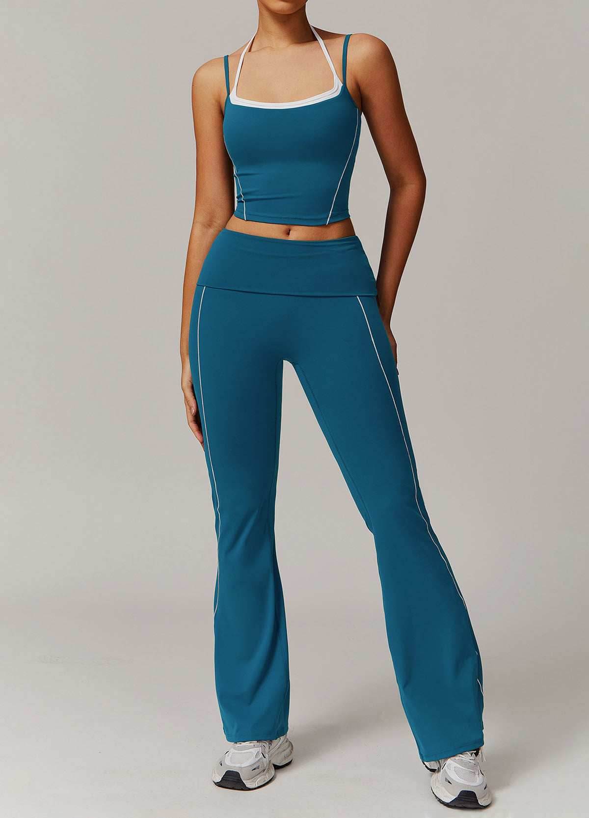 Activewear Set with Double Crossed Tank Top and Flare Pant