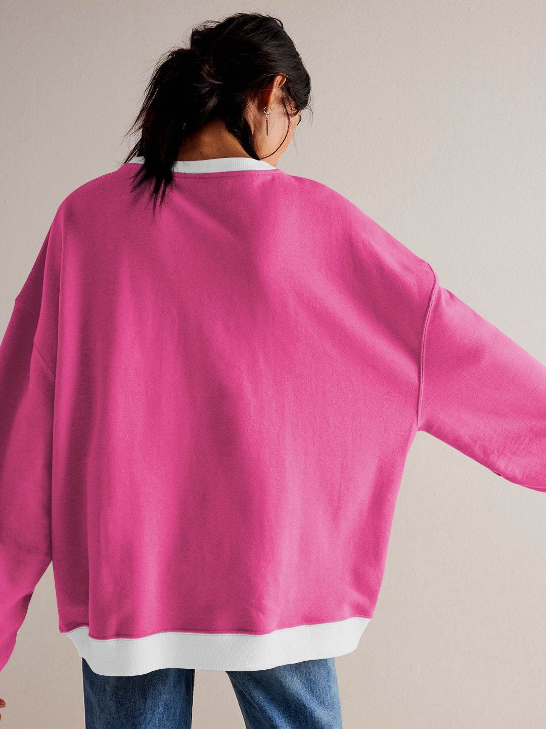 Oversized Color Block Long Sleeve Sweatshirt