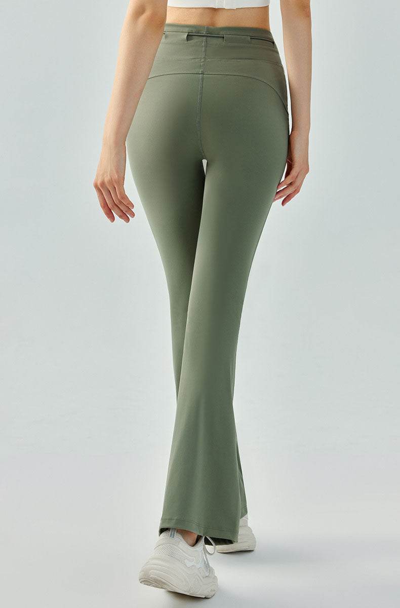 High Waist Athletic Flare Pants Yoga Trouser with Drawstring -