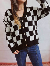 Plaid Color Block Cardigan Sweater