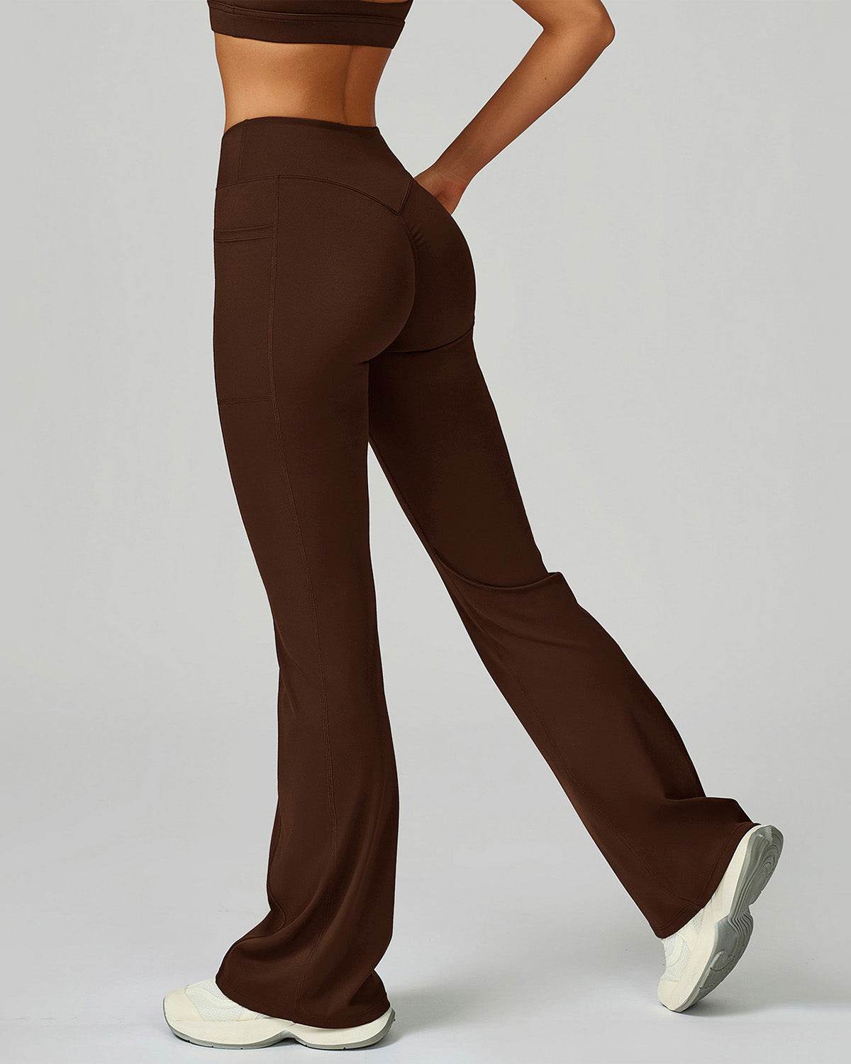 Cross Waist Yoga Flared Pants with Pockets