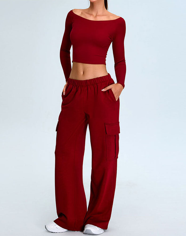 Activewear Set with Off-Shoulder Top and Sweatpant