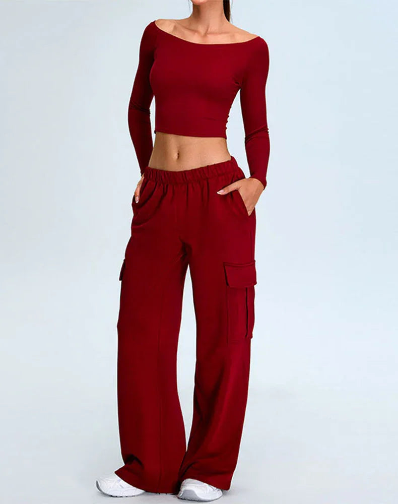 Activewear Set with Off-Shoulder Top and Sweatpant