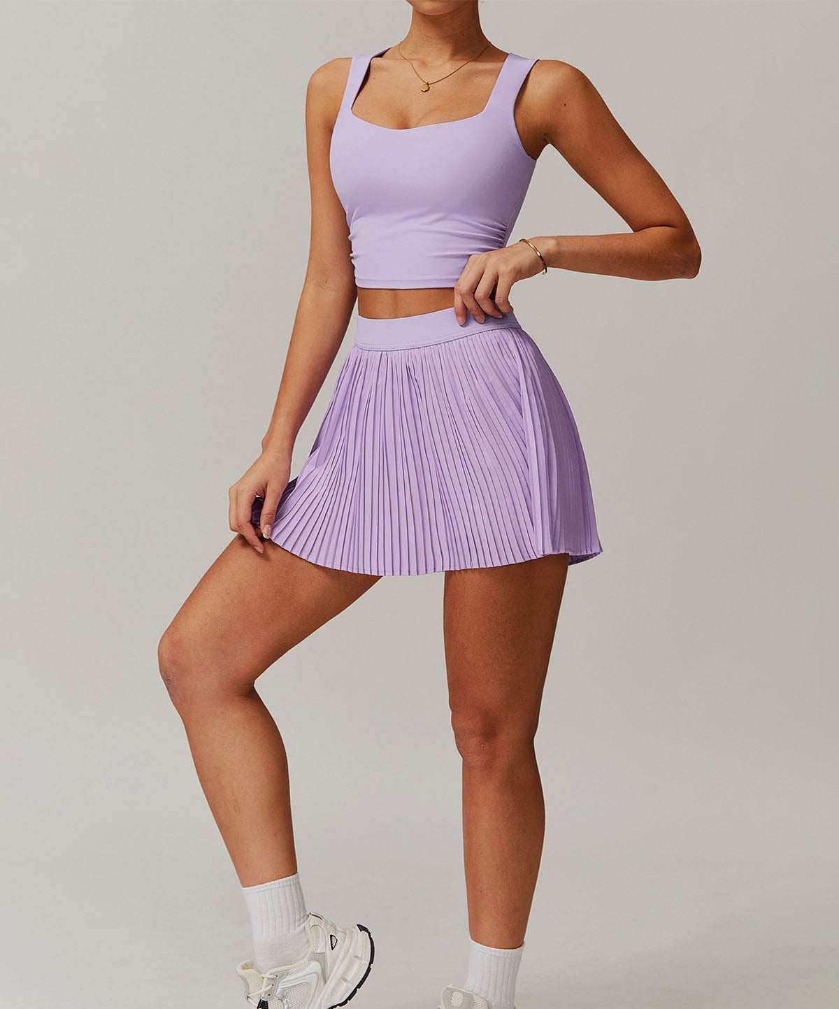 Activewear Set With Tank and Accordion Pleated Skirt
