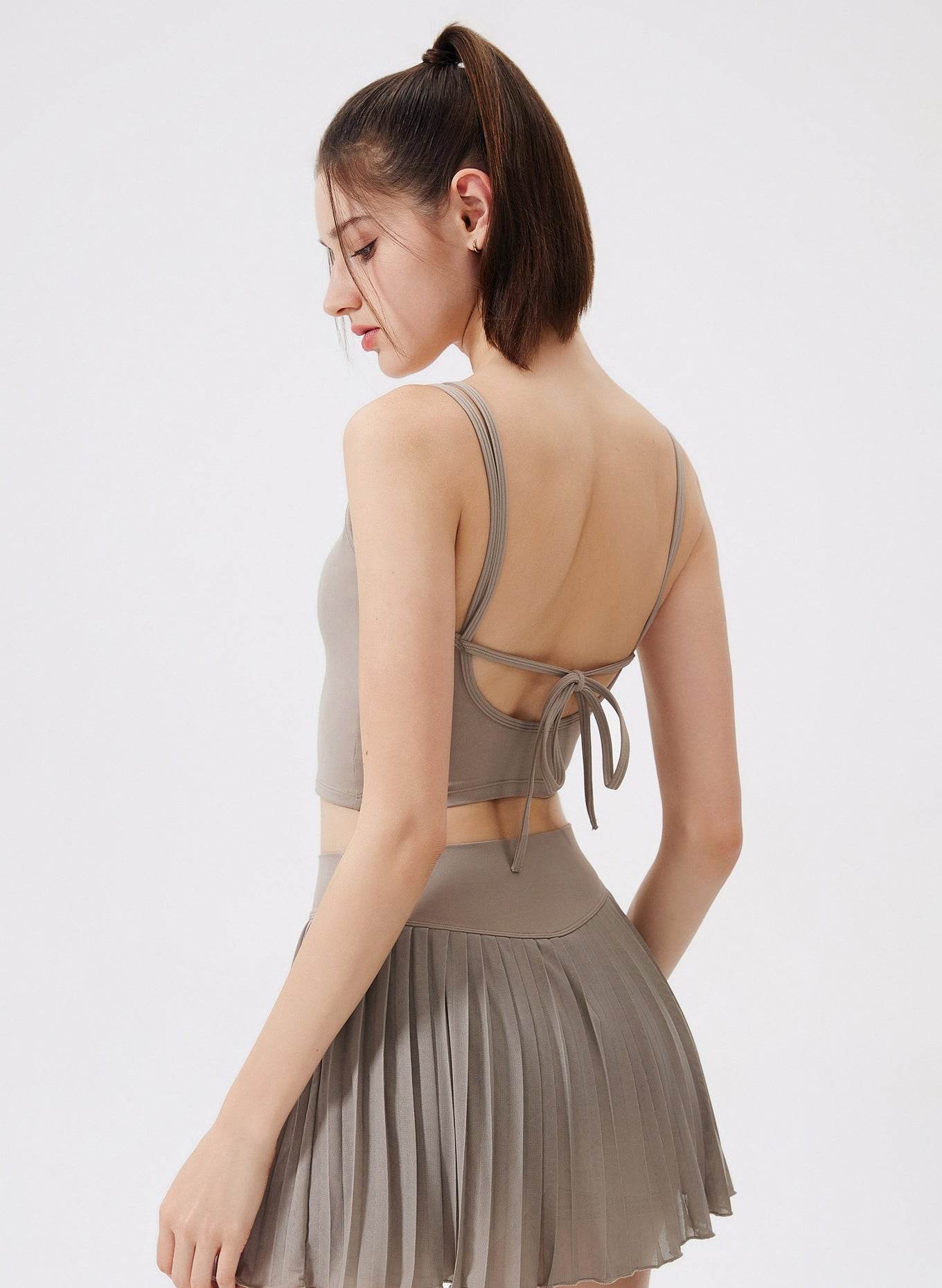 Double Strap Back Butterfly Lace Up Tank Tops with Chest Pad