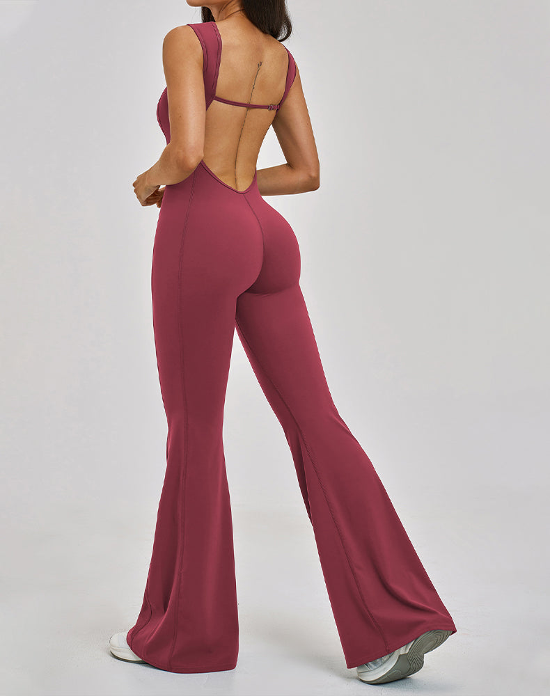 Backless Yoga Flare Leg Jumpsuit One Piece Athletic Bodysuit