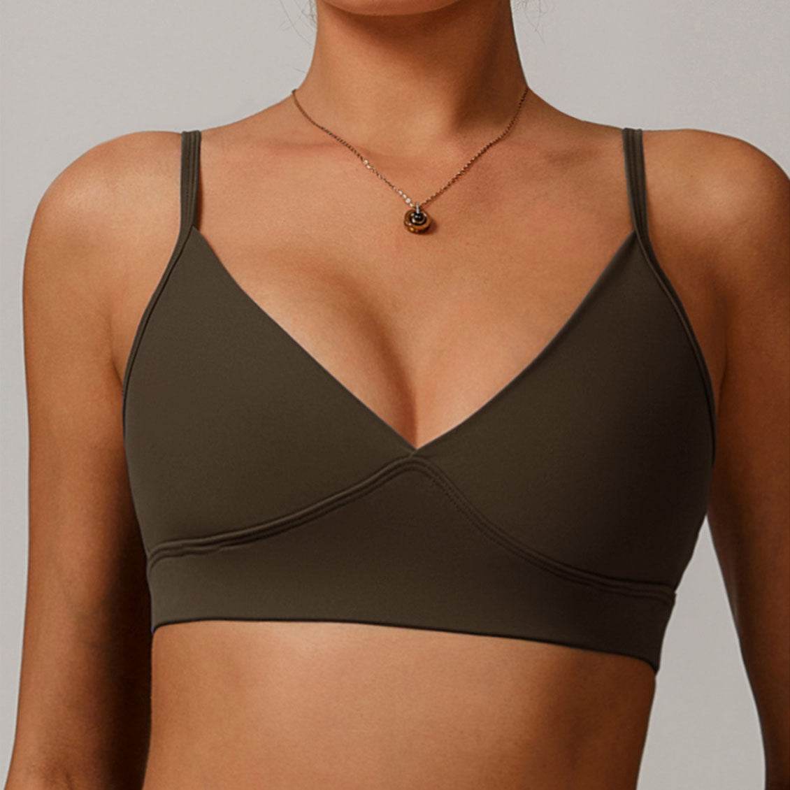 V Neck Sports Bra with Adjustable Spaghetti Straps