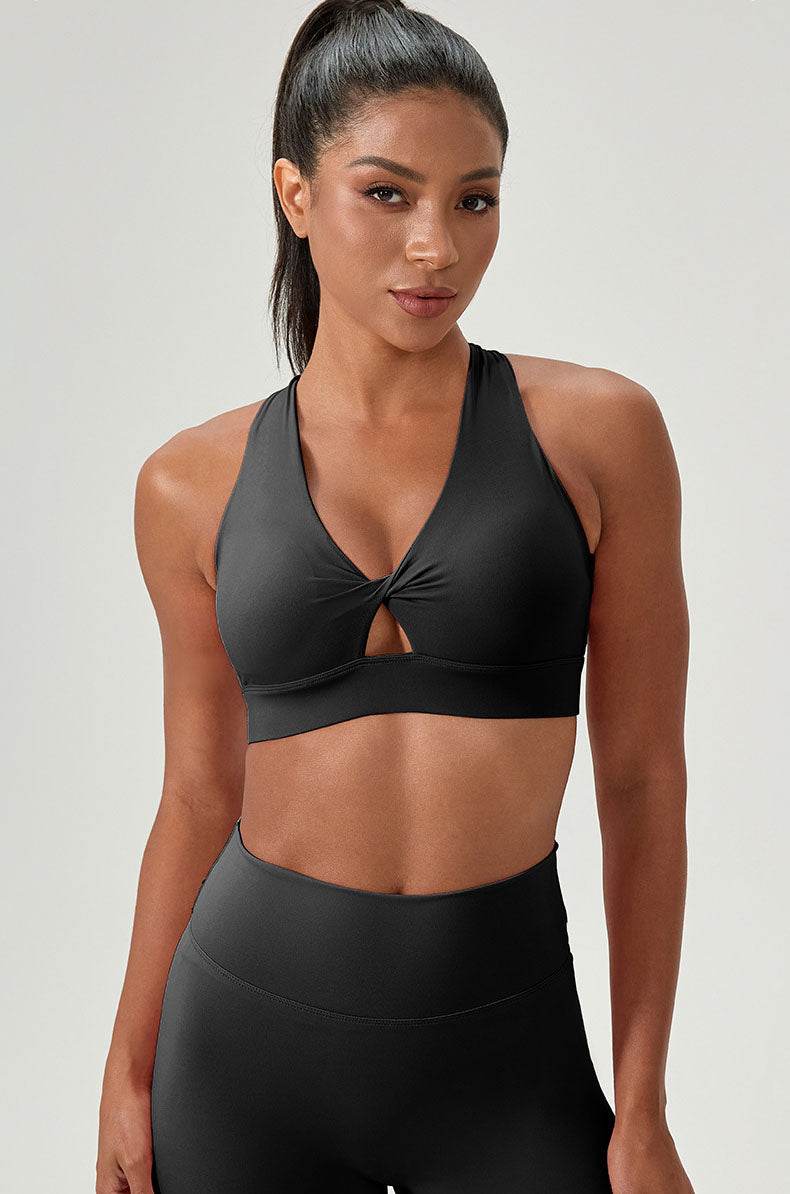 Twist Front Cross Back Sports Bra with Chest Padded