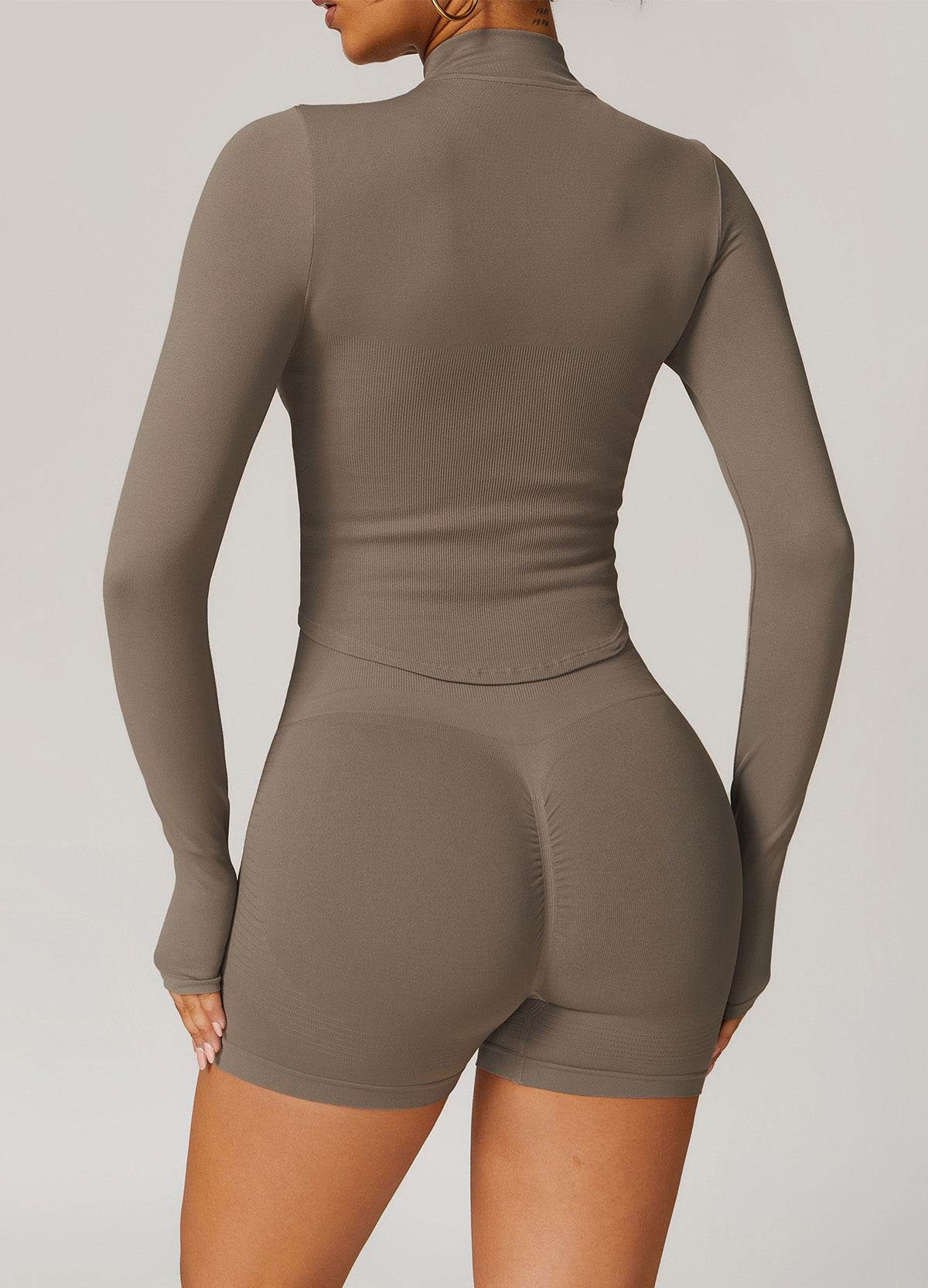 Full Zip Cropped Workout Jacket with Thumb Holes -