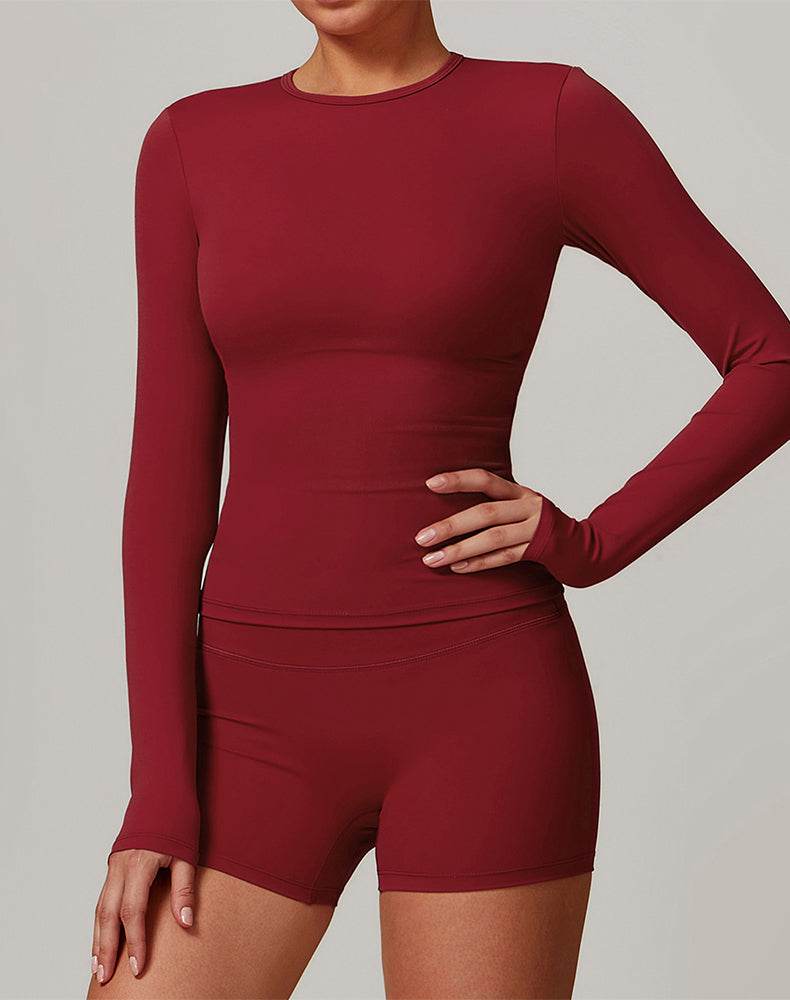 Crewneck Long Sleeve Shirt Basic Tees Slim Fit Crop Tops