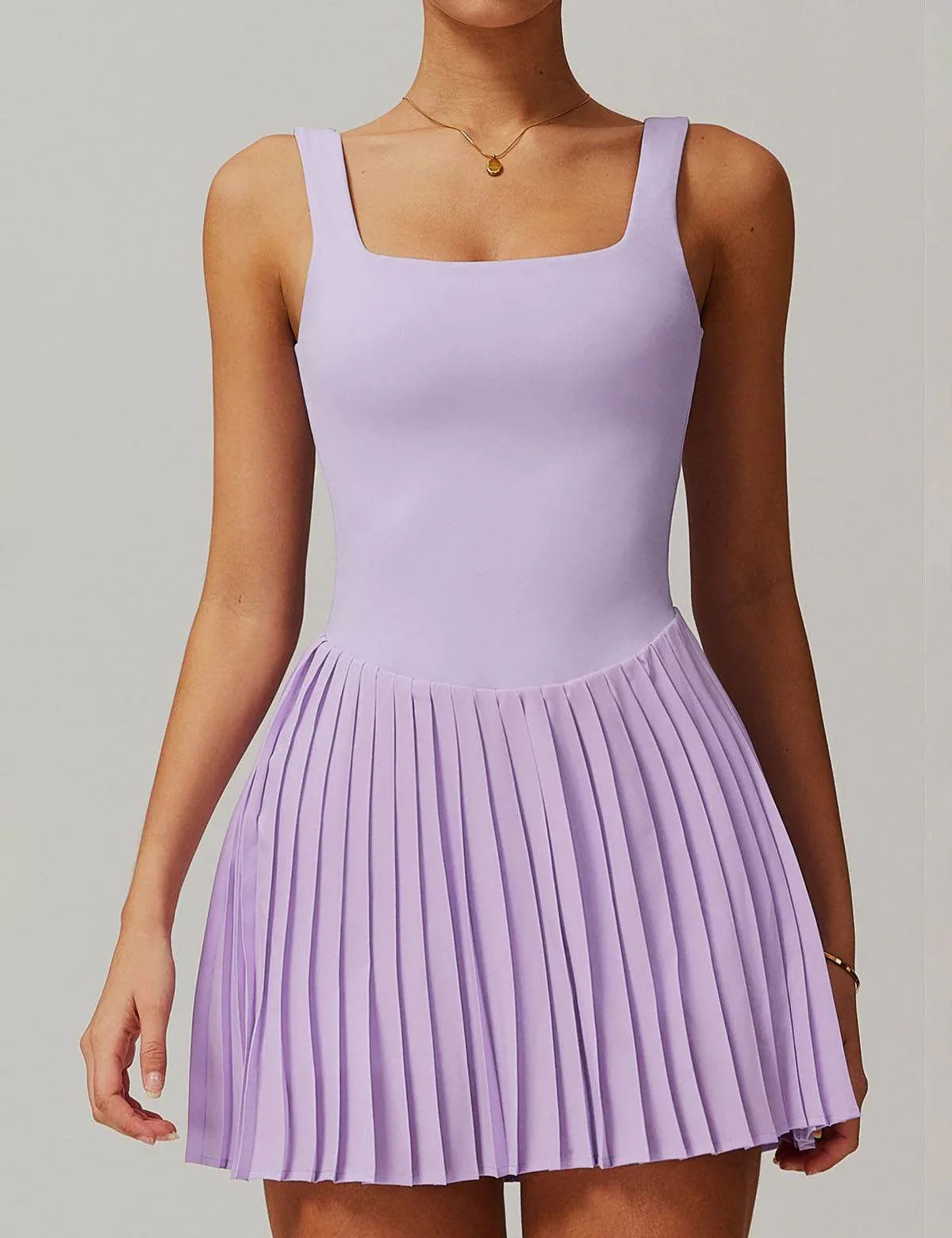 One Piece Tennis Dress With Inside Shorts and Pockets - Lavender