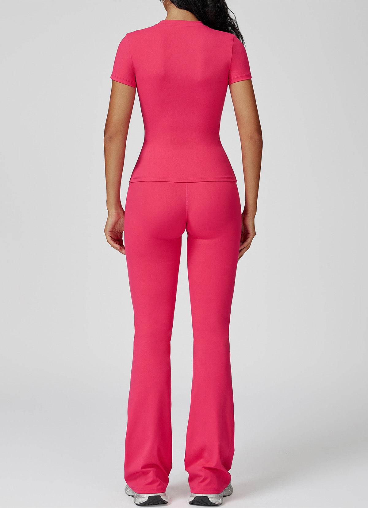 Sports Wear with Short Sleeve T-Shirt and Flared Leg Pants