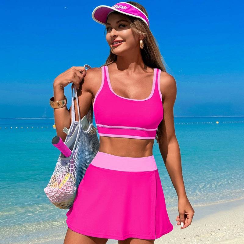 Two Piece Color Block High Waisted Bikini Sets