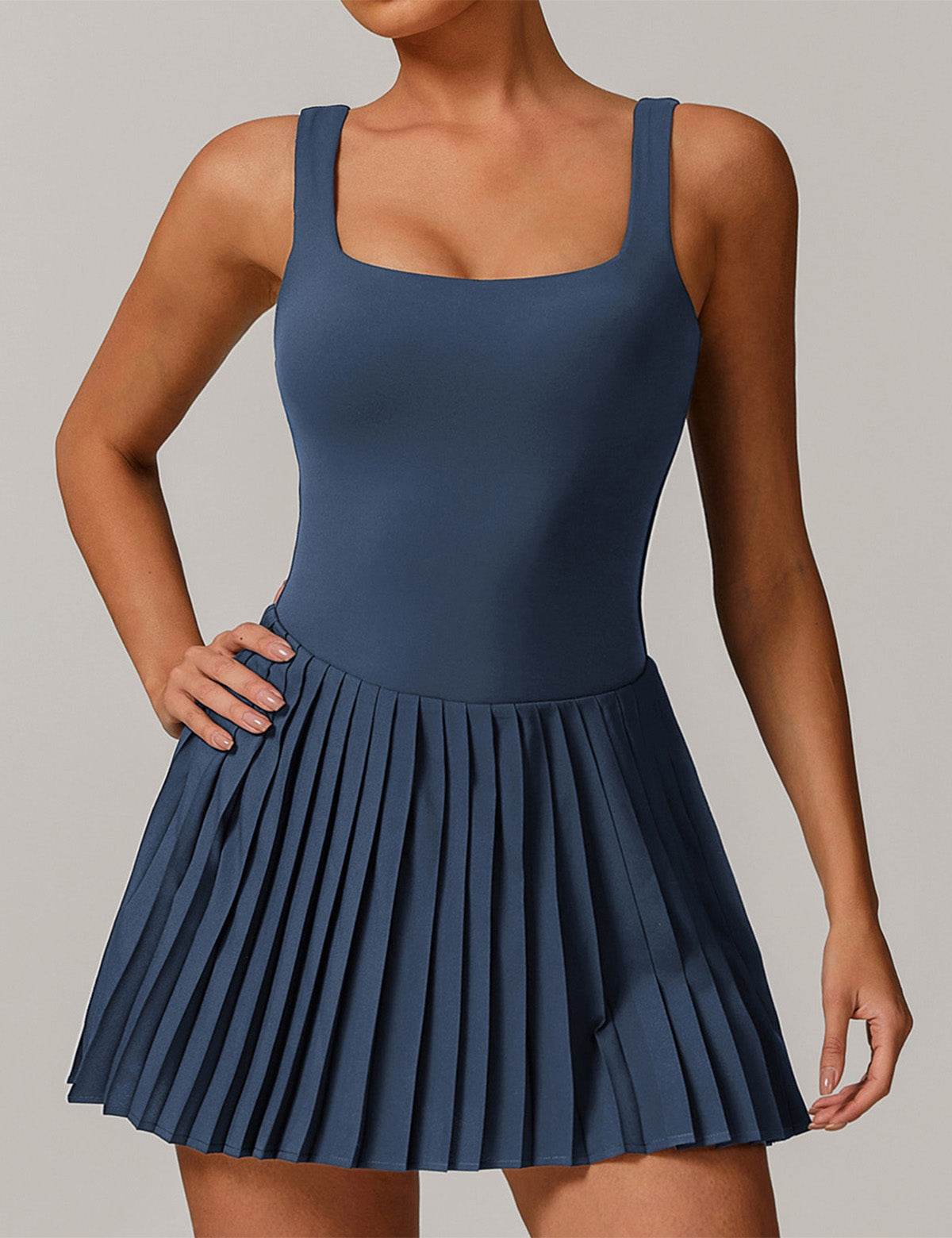 One Piece Tennis Dress With Inside Shorts and Pockets - Badge Blue