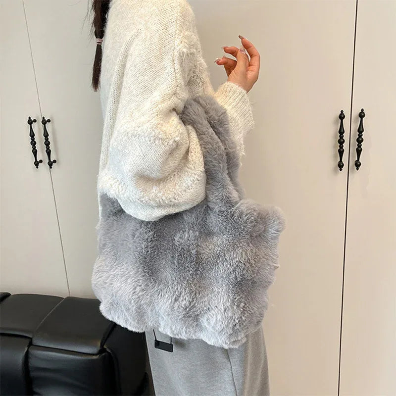 Fluffy Tote Bag Large Fur Winter Fuzzy Shoulder Handbag -