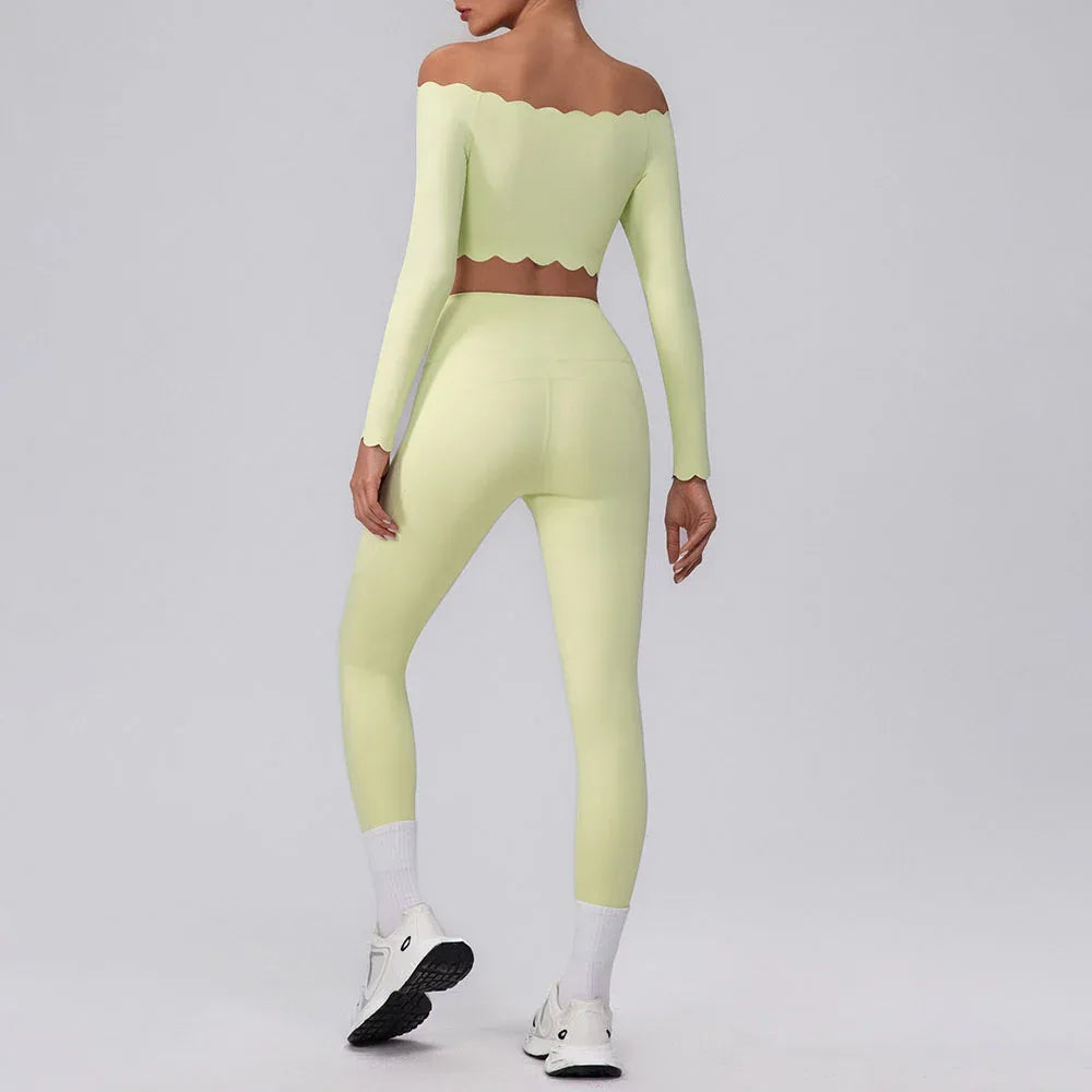 Activewear Sets with Off Shoulder Crop Tops and Leggings -