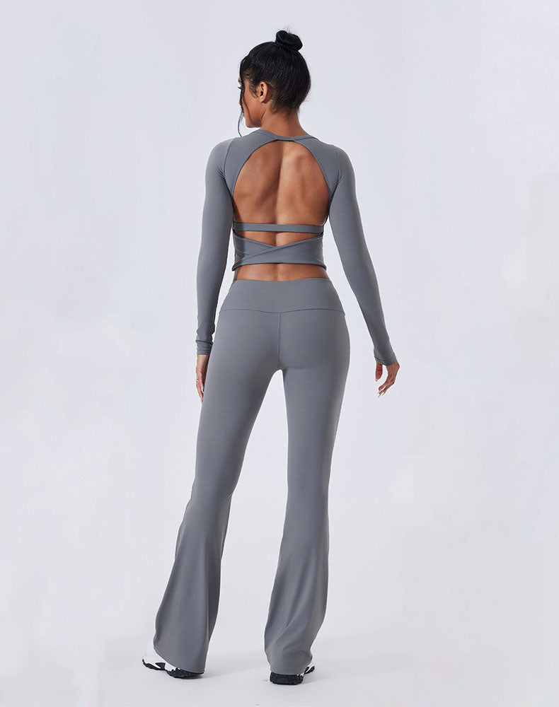 Activewear Set with Backless Top and Low-Waisted Flare Pant