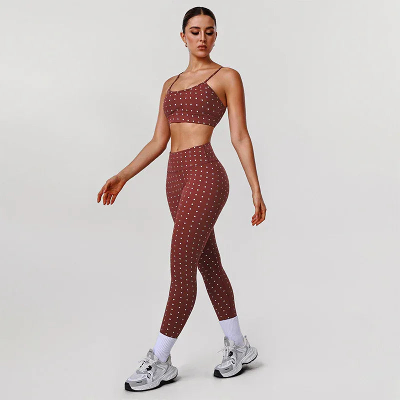 Silver Polka Dot Activewear Sets with Sports Bra and Legging -