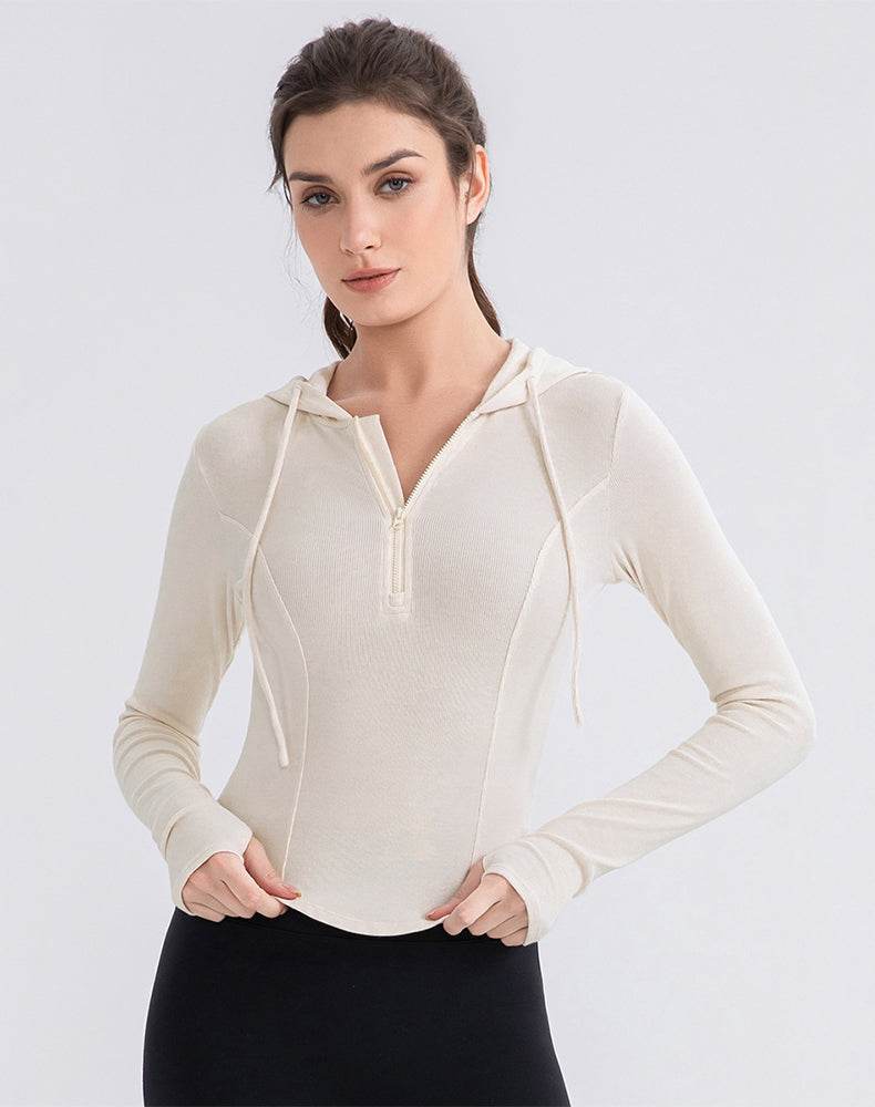 Cropped Zip Up Hoodie Long Sleeve Slim Crop Tops