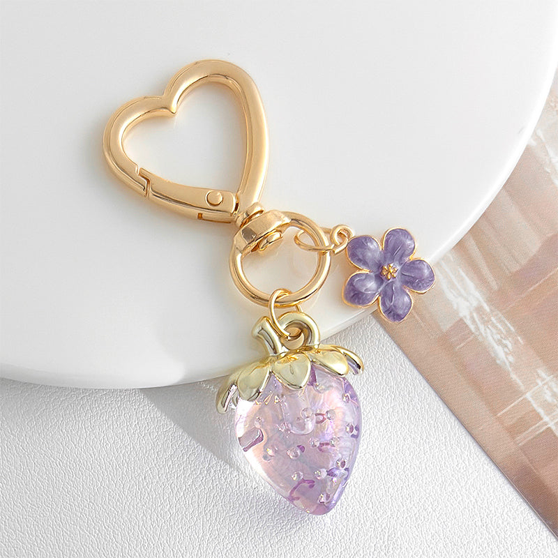 Strawberry Keychain Bag Charms Heart Flower Keychains Decor