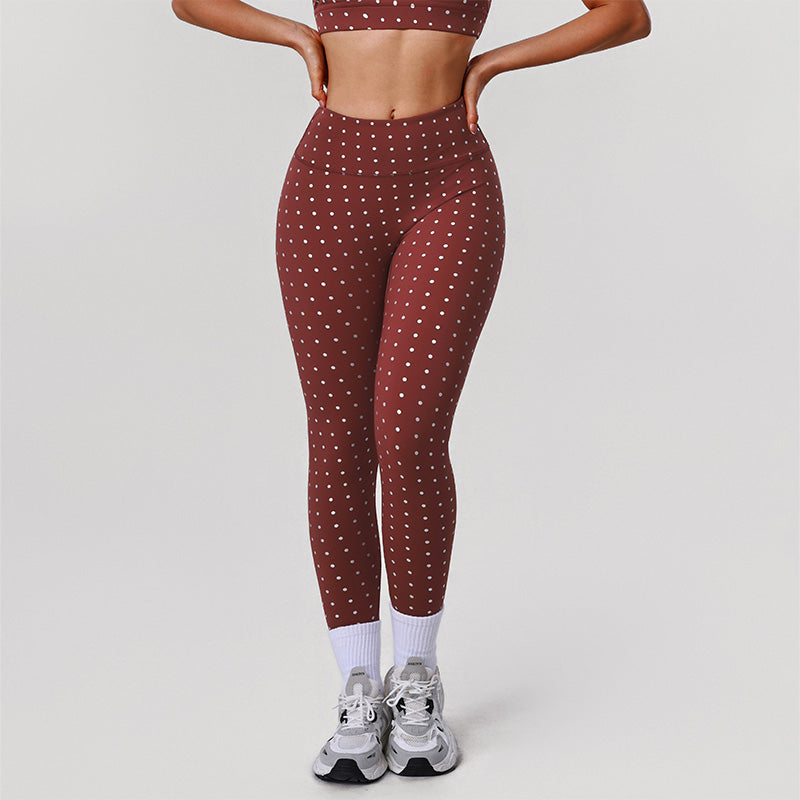 Silver Polka Dot Yoga Leggings High Waisted Workout Pants