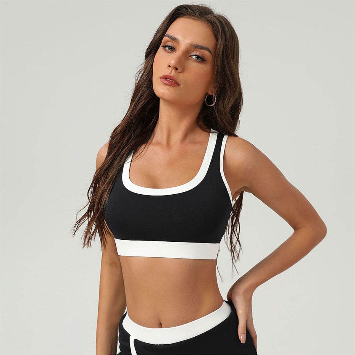 Color Block U Neck Sports Bra Cami Crop Top -
