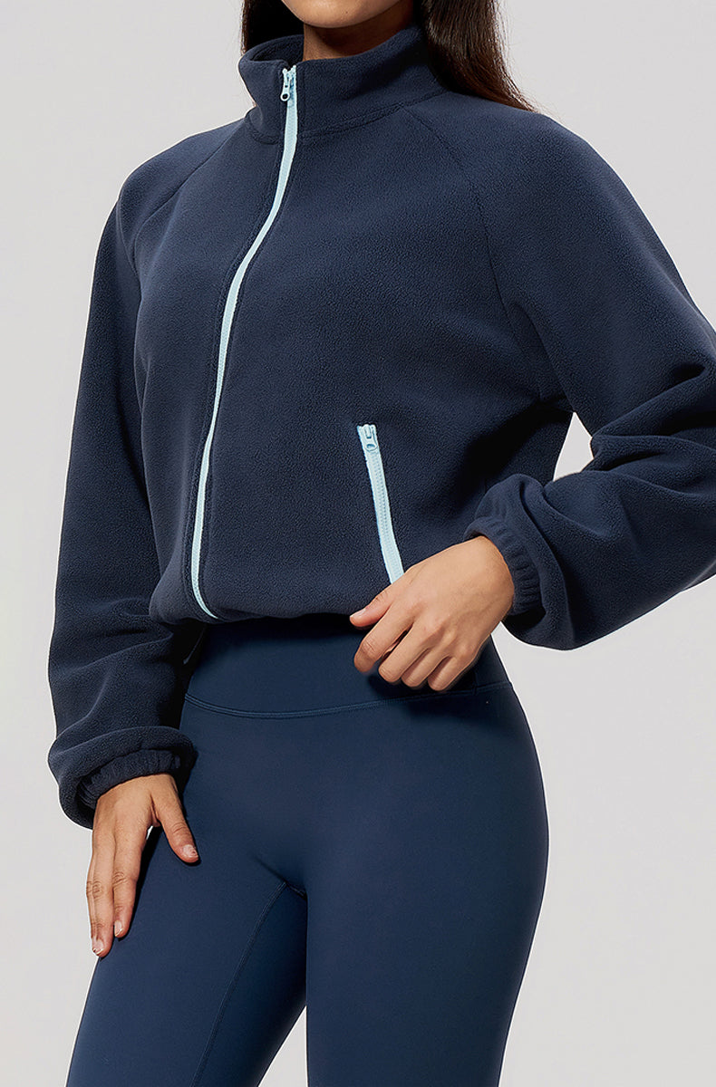 Winter Polar Fleece Jacket with Contrast Zippered Pockets
