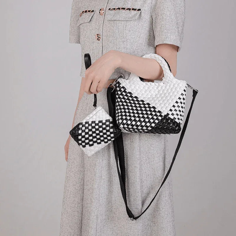New Woven Pu Leather Tote Bag Crossbody -