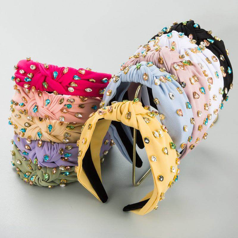 Wide Beaded Embellished Crystal Knotted Headband