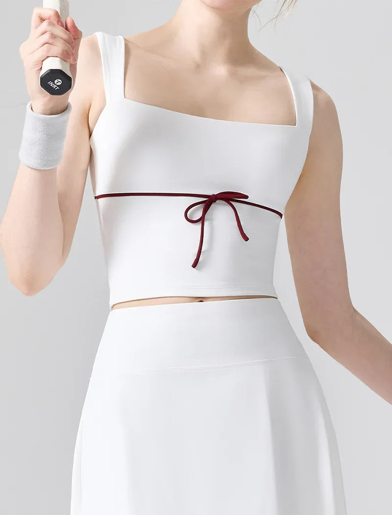 Color Blocked Tank Top Open Back Shirt with Built-in Bra Pad -