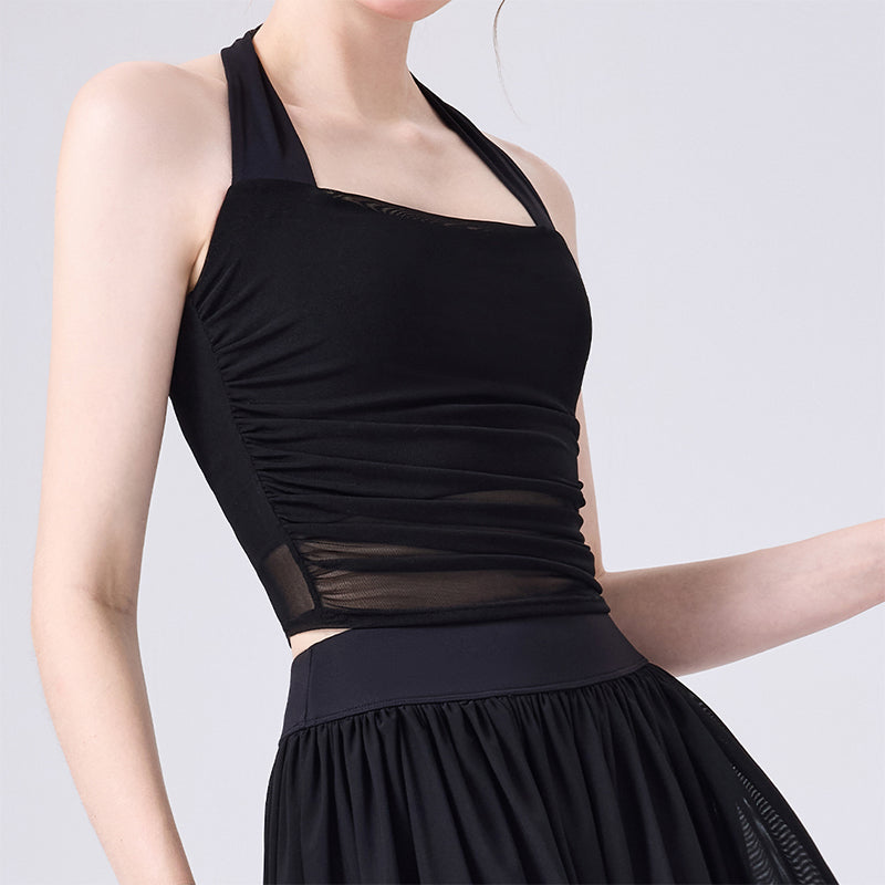 Halter Mesh Crop Tank Top Backless Slim Fit Sleeveless Shirt -