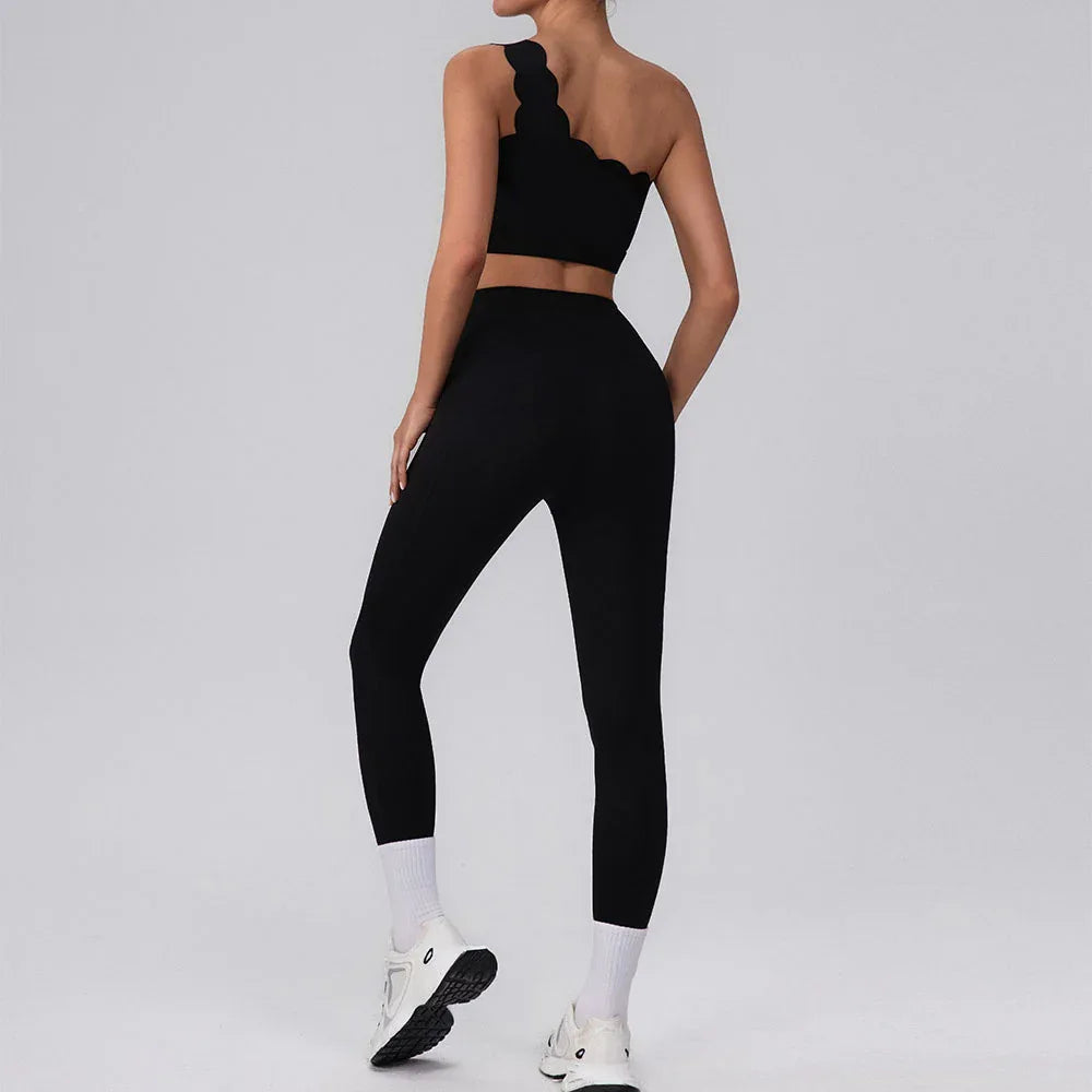 Activewear Sets with One Shoulder Sports Bra and Leggings -