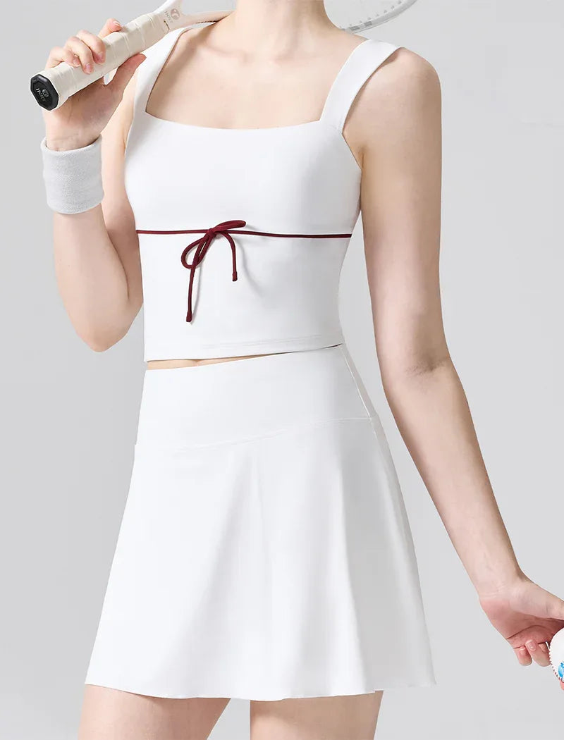 Color Blocked Tennis Sets with Open Back Tank Top and Skirt -