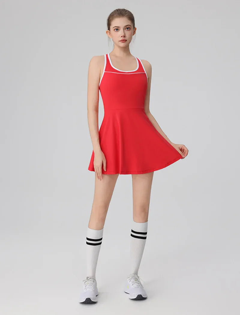 Racerback Tennis Dress with Short Contrast Colors Golf Dress - Red