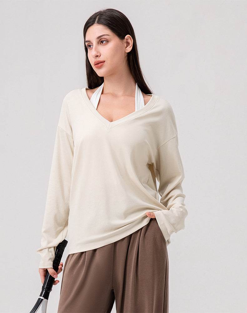 Loose V Neck Loose Long Sleeves T-Shirts Casual Yoga Tops
